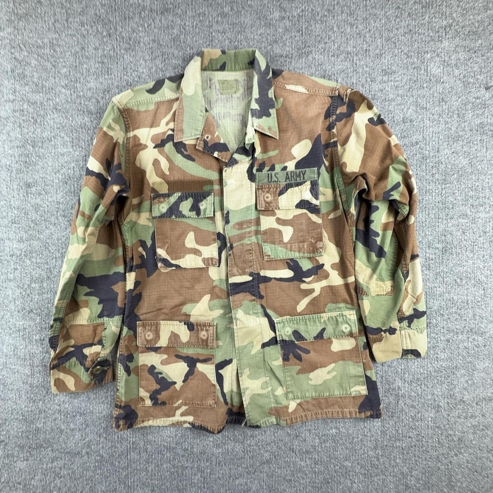 Vintage E.A. Industries Jacket Mens Medium Long Woodland Camo Field Coat‎ USGI